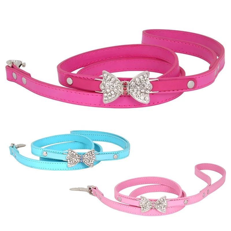Cute Luxury Dog Leash Bow Coquette Y2K Sparkle