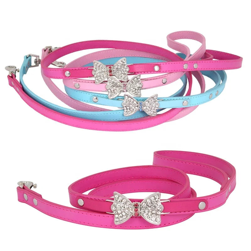 Cute Luxury Dog Leash Bow Coquette Y2K Sparkle